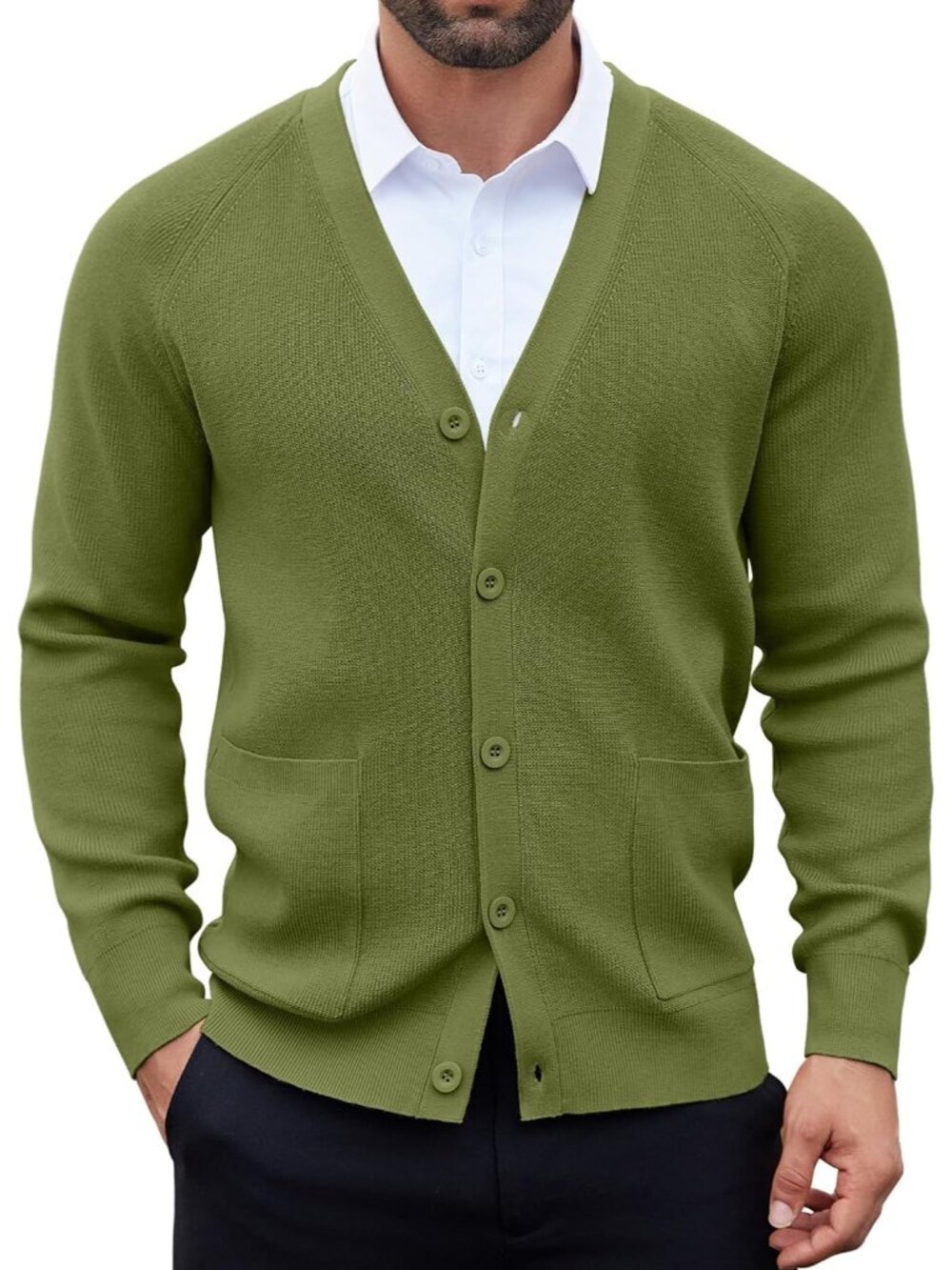 🆕Men's Light Green Cardigan Sweaters with Button Lightweight V Neck Casual